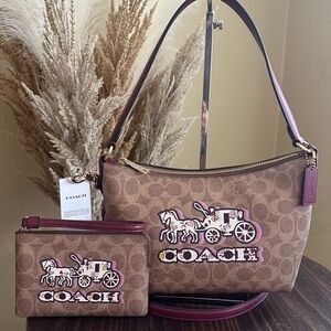 Coach Zip Top Shoulder Bag In Signature Canvas with matching pouch